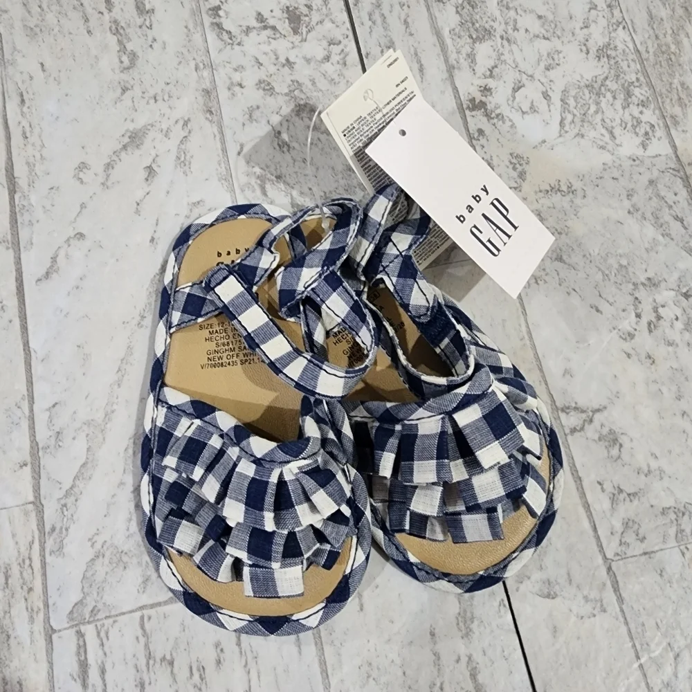 Baby Gap Gingham Checkered Navy Blue & White Kids Sandals Size 4 (12-18 Mo.) NWT